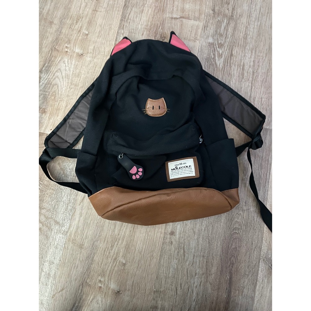 Molecule Black‎ Canvas Cat Ear Backpack with Faux Leather Trim Cute Kawaii